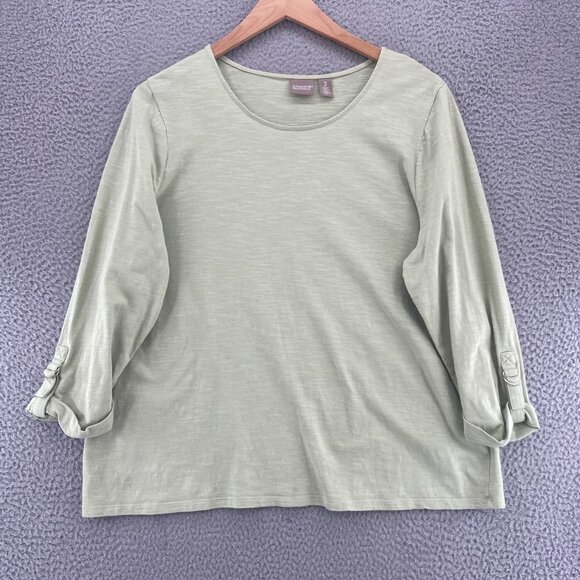 Chicos Top Womens 3 US Extra Large Green Long Sleeve Tunic Stretch Cotton Knit - Picture 1 of 10